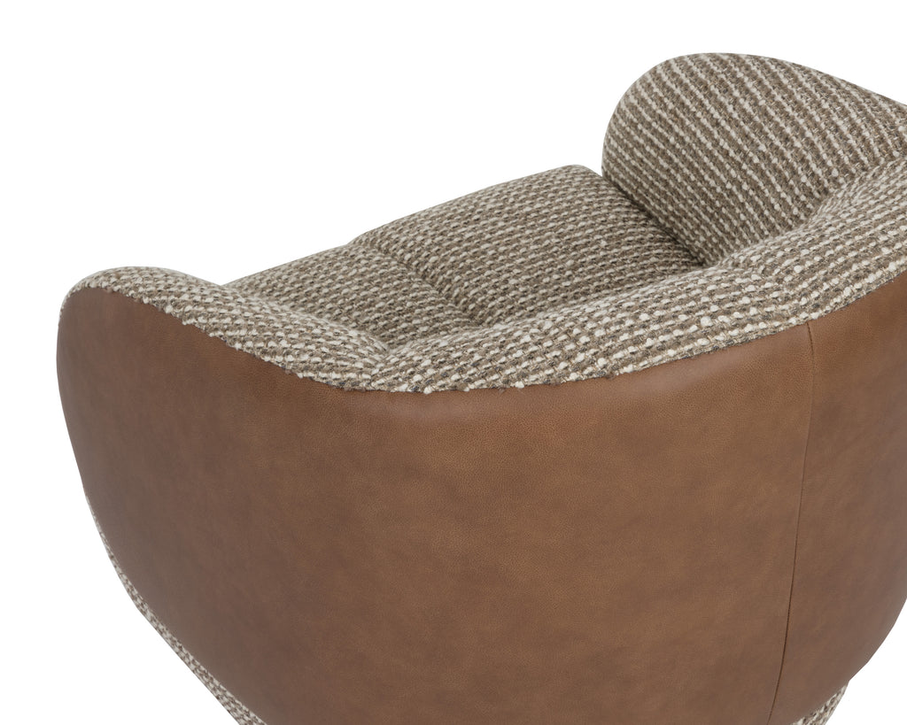 Camie Swivel Lounge Chair - Torched Meringue / Cognac Leather