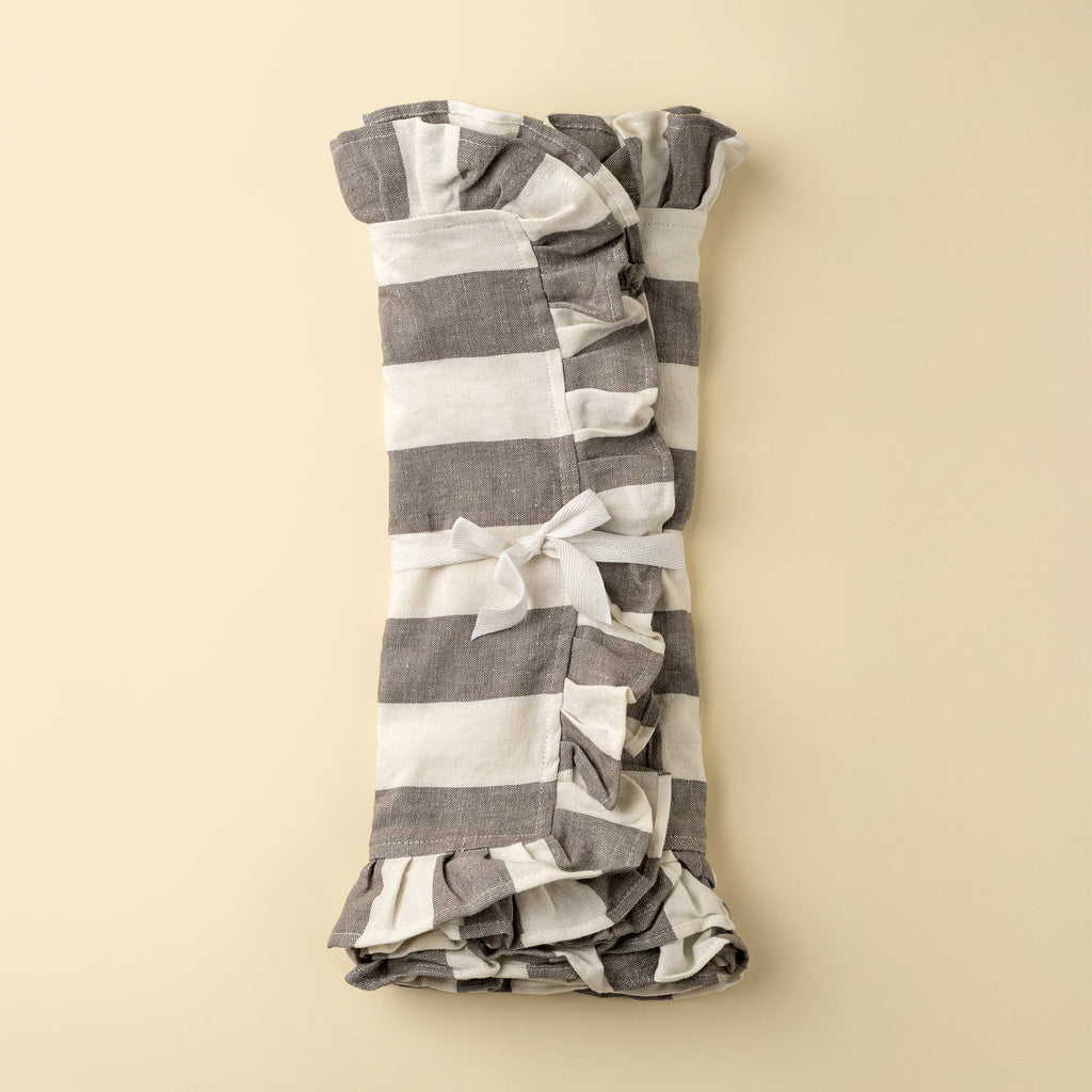 Ruffle Thick Stripe Table Runner - 112"L, Grey