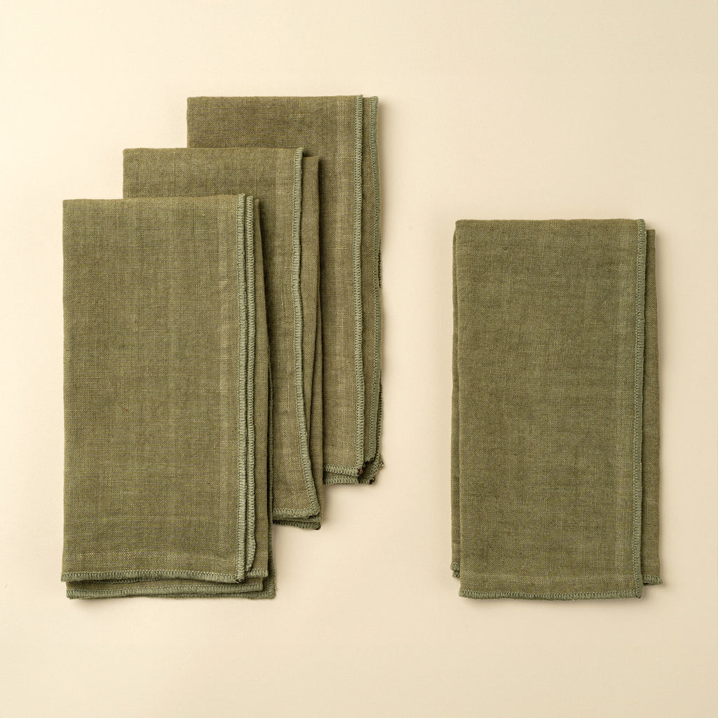 Stonewashed Linen Napkins S/4, Forest Green