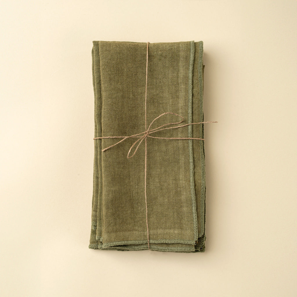 Stonewashed Linen Napkins S/4, Forest Green