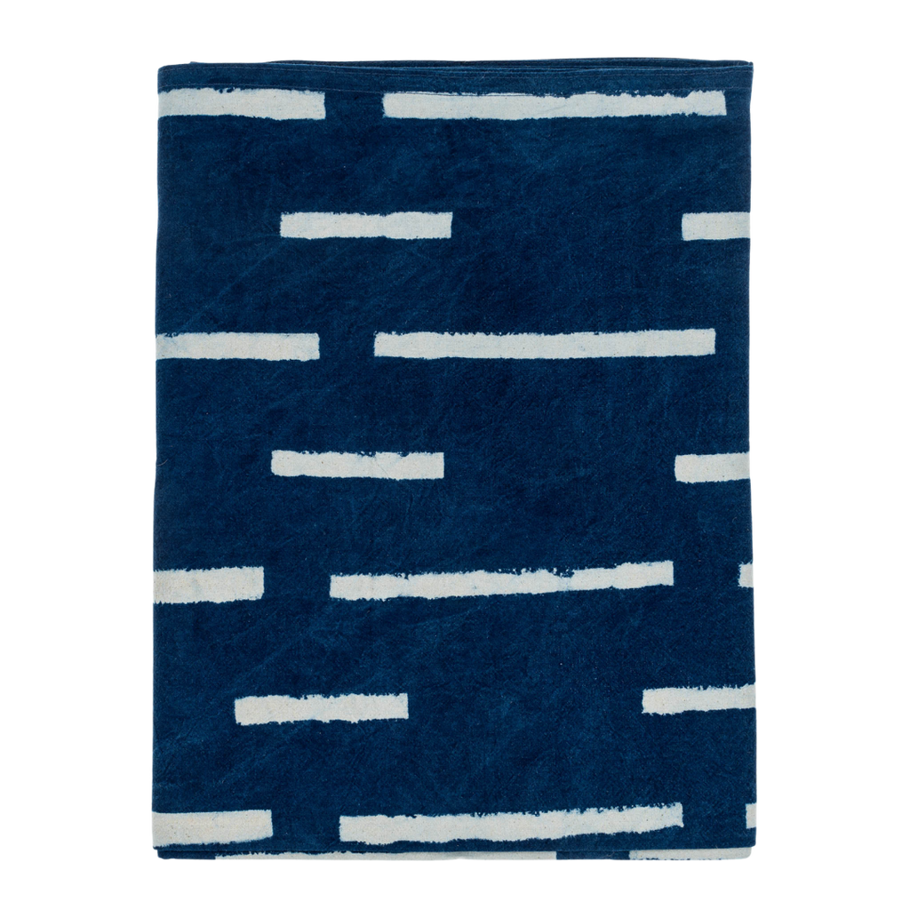 Indigo Block Print Tablecloth, Stripes