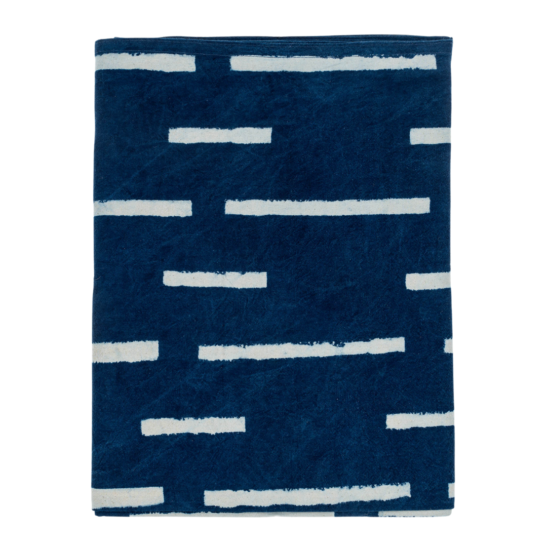 Indigo Block Print Tablecloth, Stripes