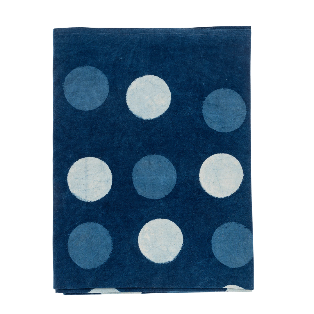 Indigo Block Print Tablecloth, Dots