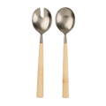 Maple Wood Salad Servers S/2, Tumbled Stainless
