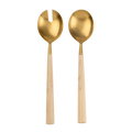 Maple Wood Salad Servers S/2, Tumbled Gold
