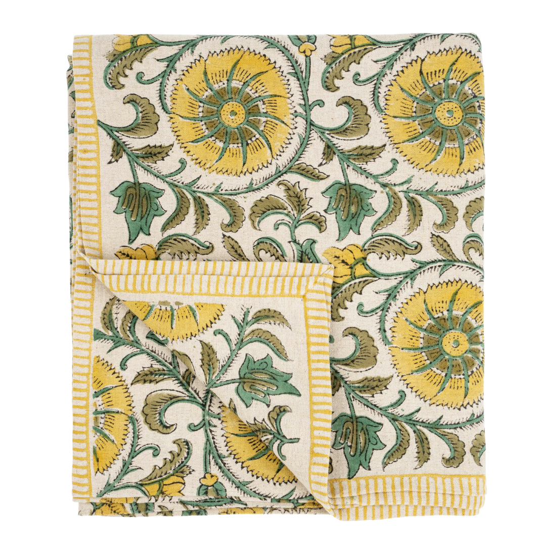 Botanique Block Print Tablecloth Green