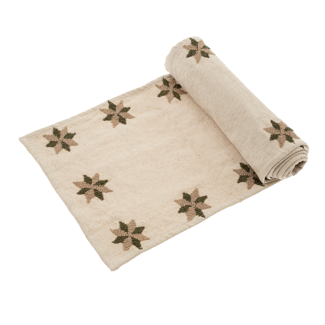 Embroidered Star Table Runner Green
