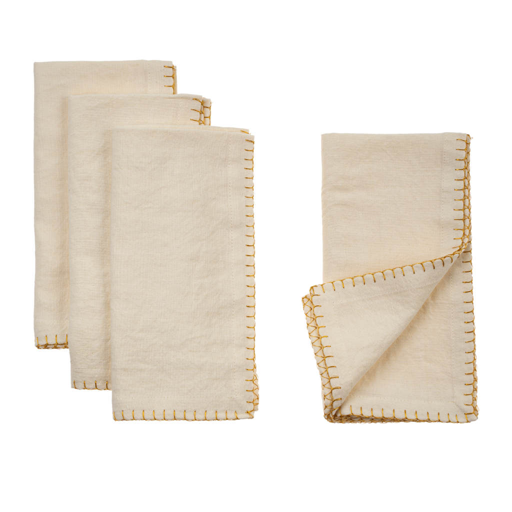 Gold Blanket Stitch Napkins S/4, Off-White