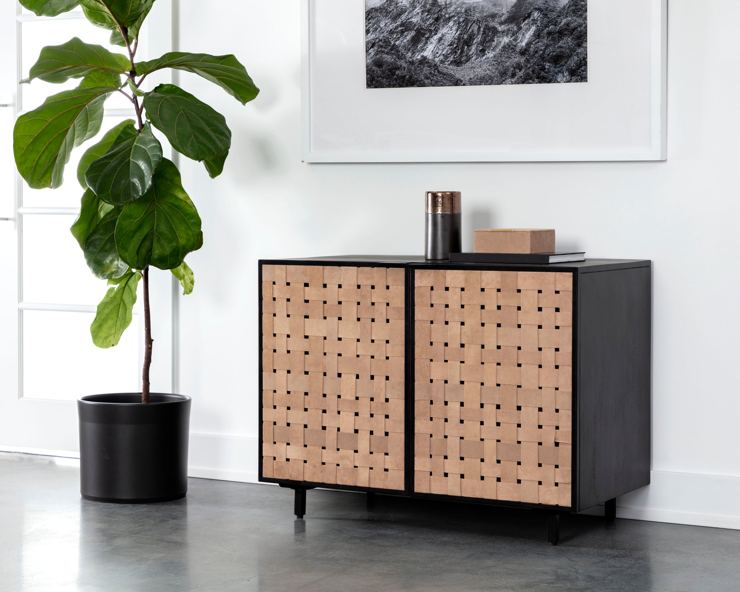 Omari Sideboard - Small - Suede Light Tan Leather
