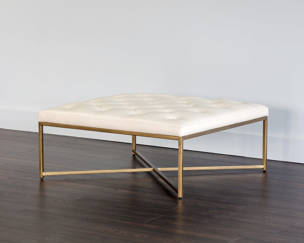 Endall Ottoman - Antique Brass - Vintage Vanilla Leather