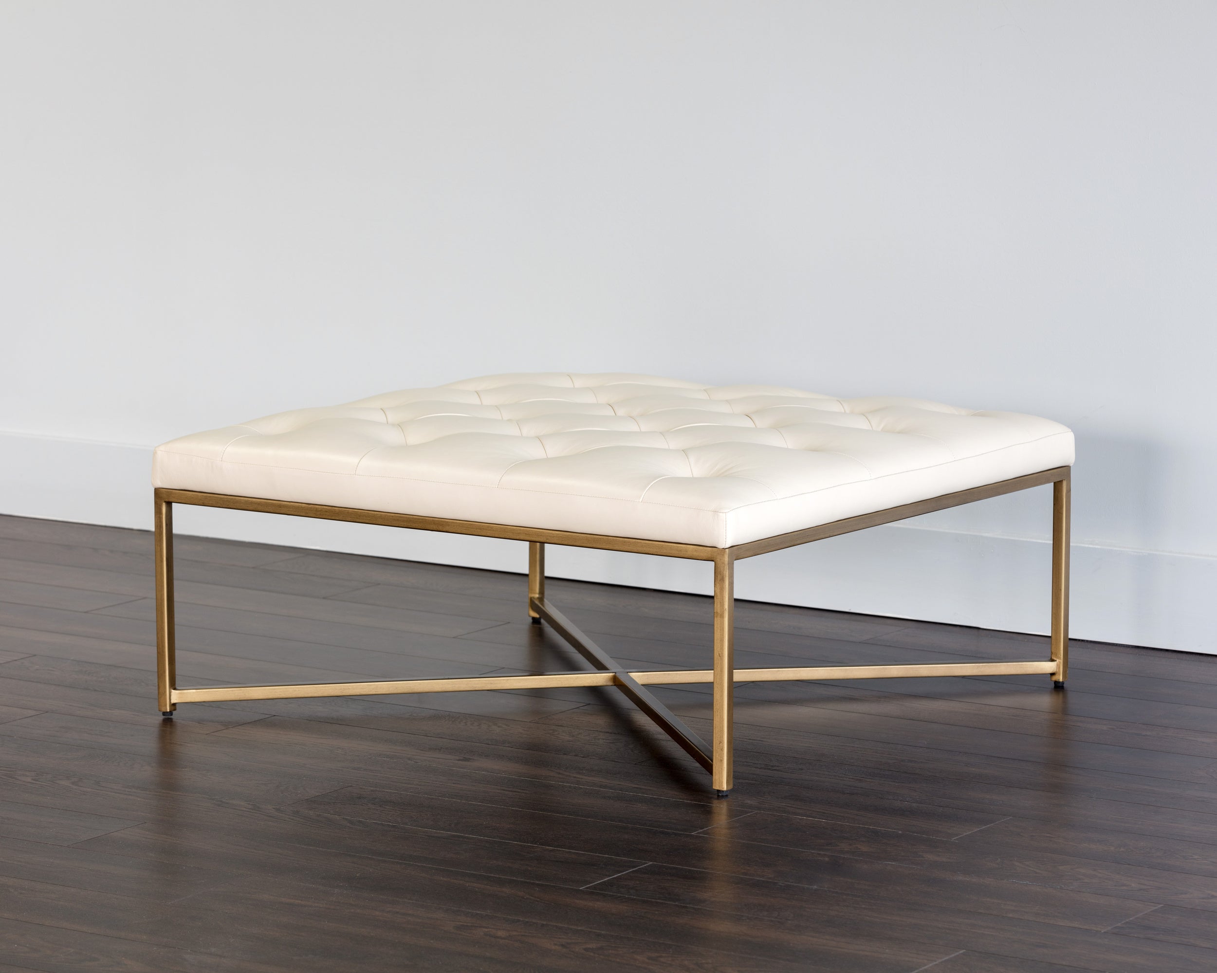 Endall Ottoman - Antique Brass - Vintage Vanilla Leather