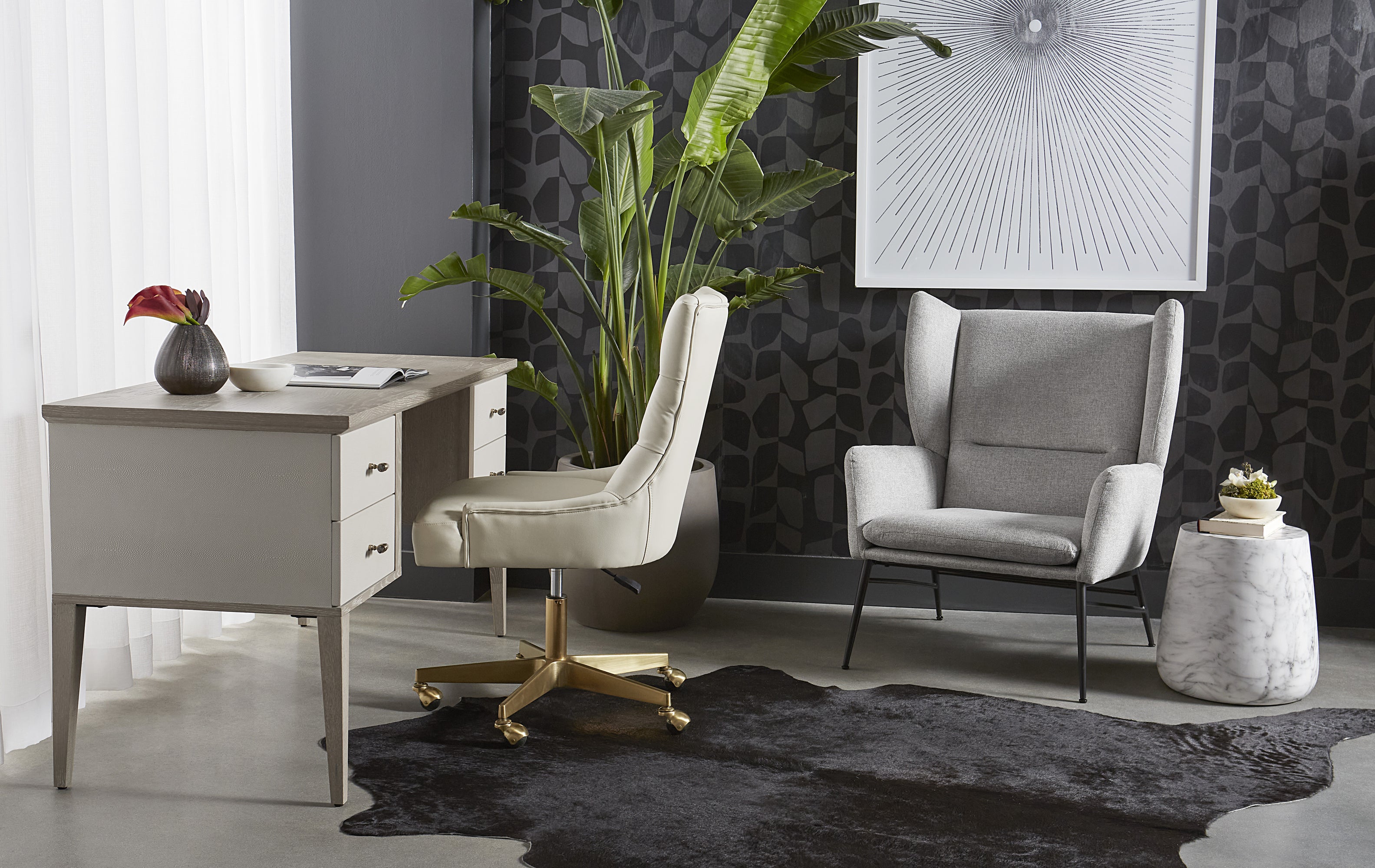 Pattinson Desk - White Ceruse - Oyster Shagreen