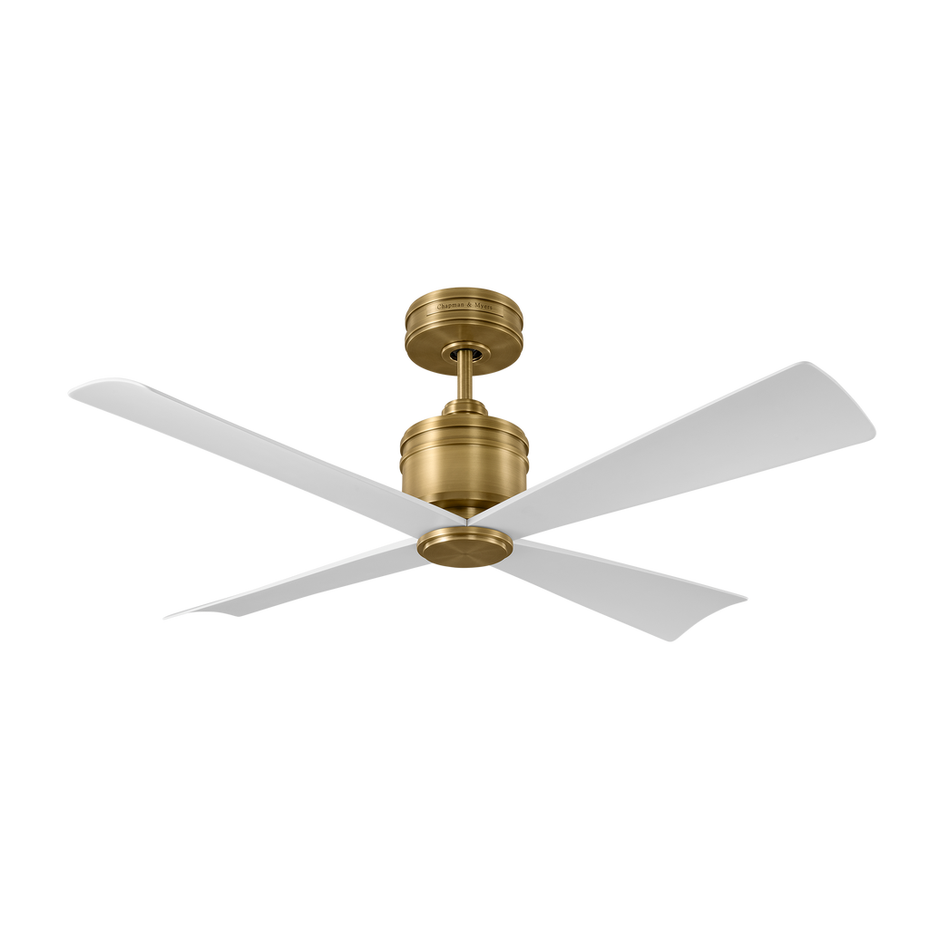 Launceton 44 Ceiling Fan | Hand-Rubbed Antique Brass | Matte White Blades Hand Rubbed Antique Brass