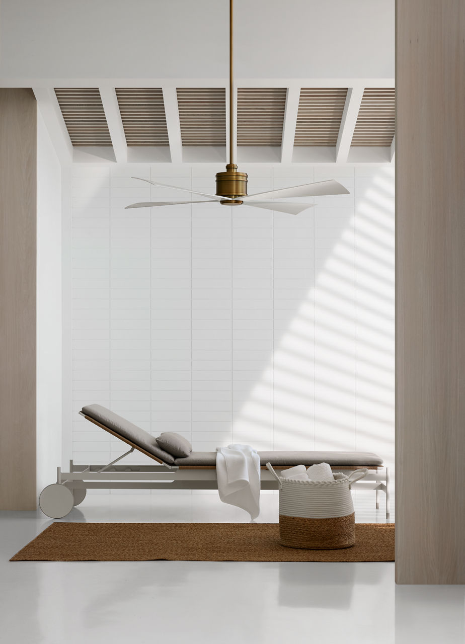 Launceton 56 Ceiling Fan | Hand-Rubbed Antique Brass | Matte White Blades Hand Rubbed Antique Brass