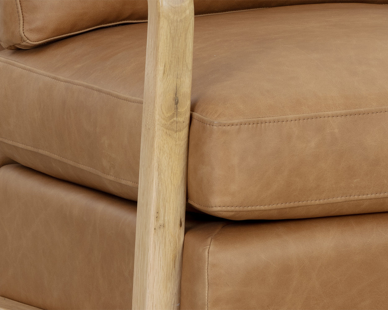 Castell Swivel Lounge Chair - Rustic Oak - Ludlow Sesame Leather