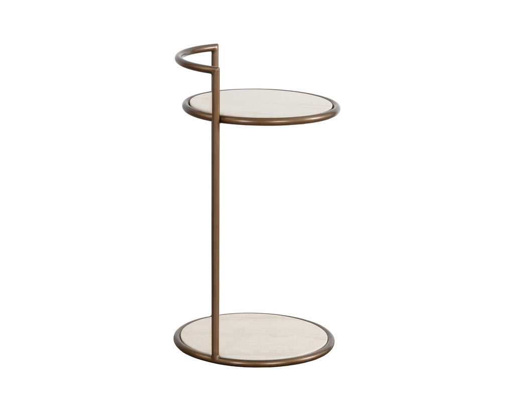 Parga End Table - Rustic Bronze - Travertine Look - Natural