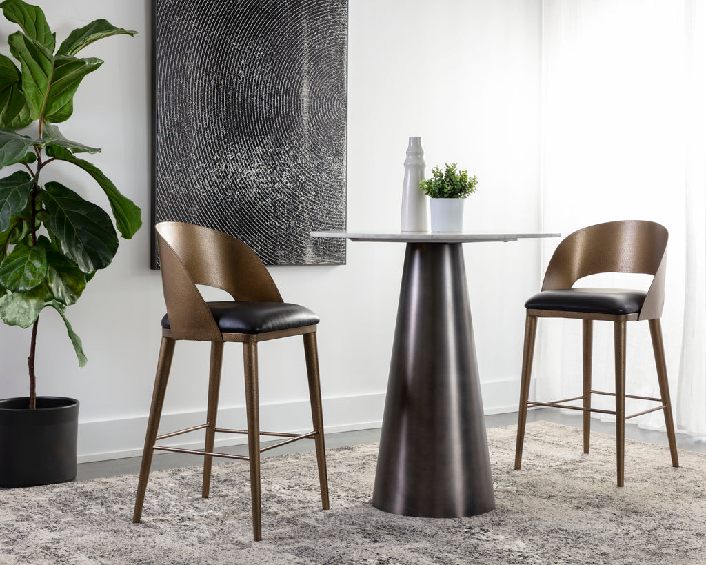 Dezirae Barstool - Antique Brass - Charcoal Black Leather