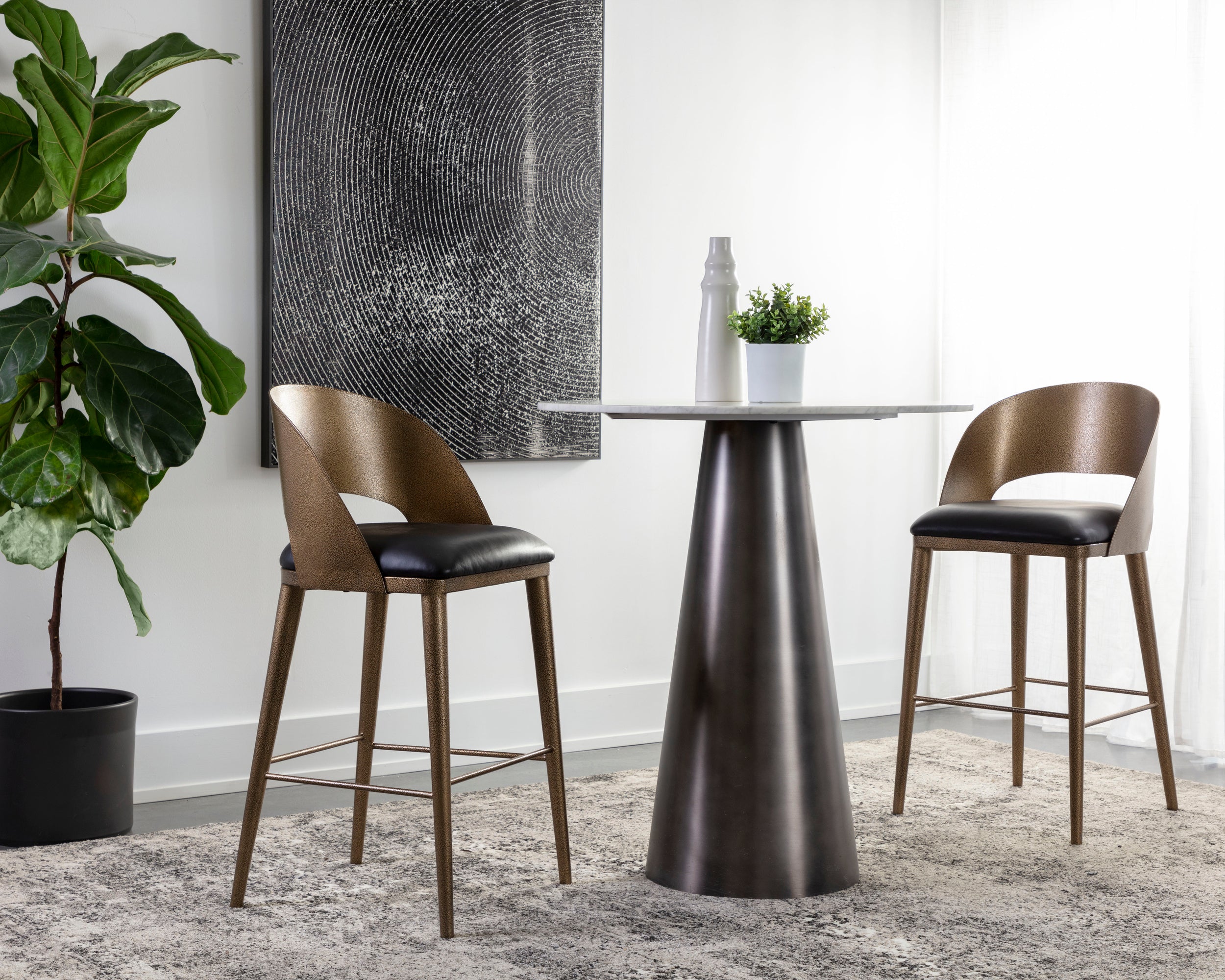 Dezirae Barstool - Antique Brass - Charcoal Black Leather