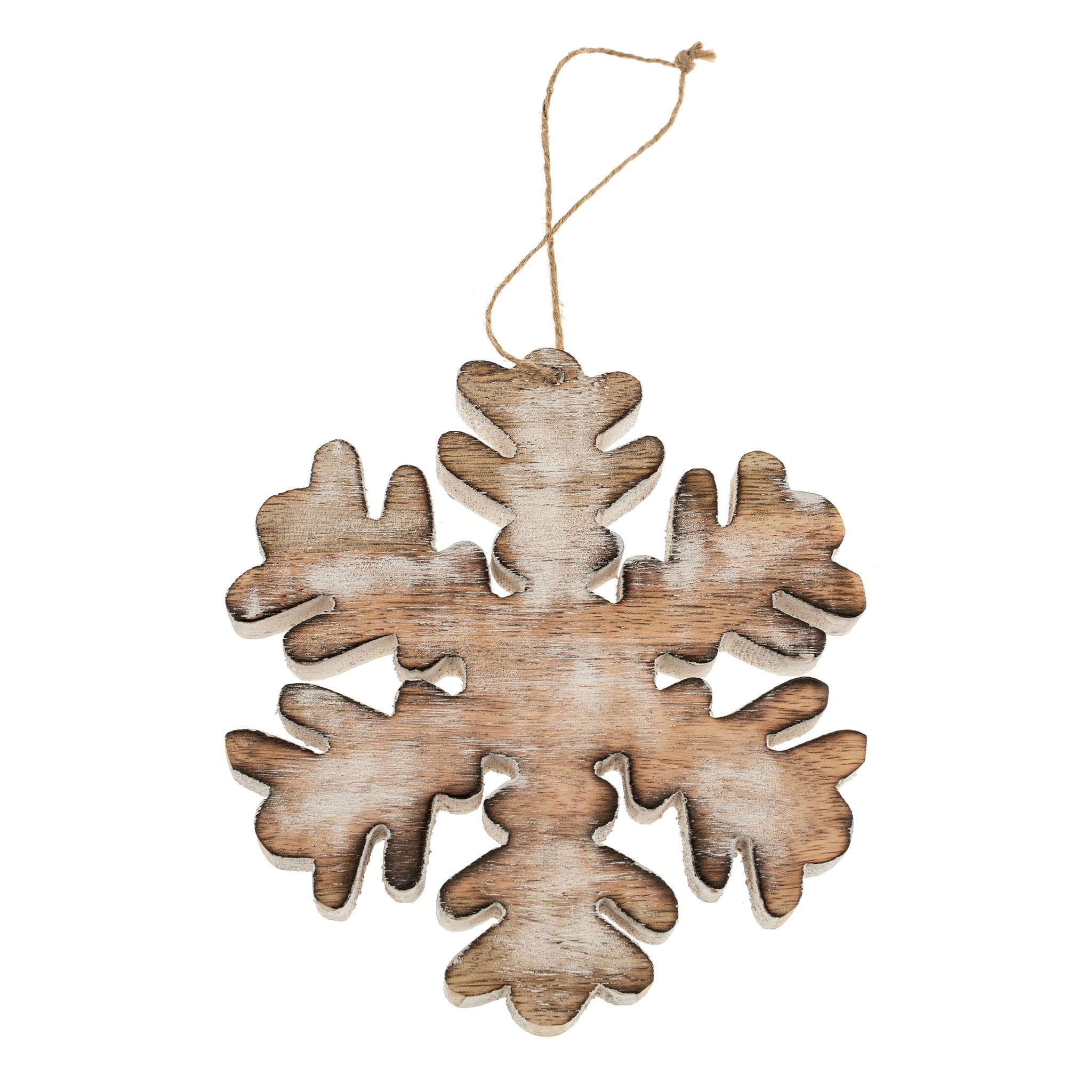 Wooden Fluffy Snowflake Ornament L, Whitewash