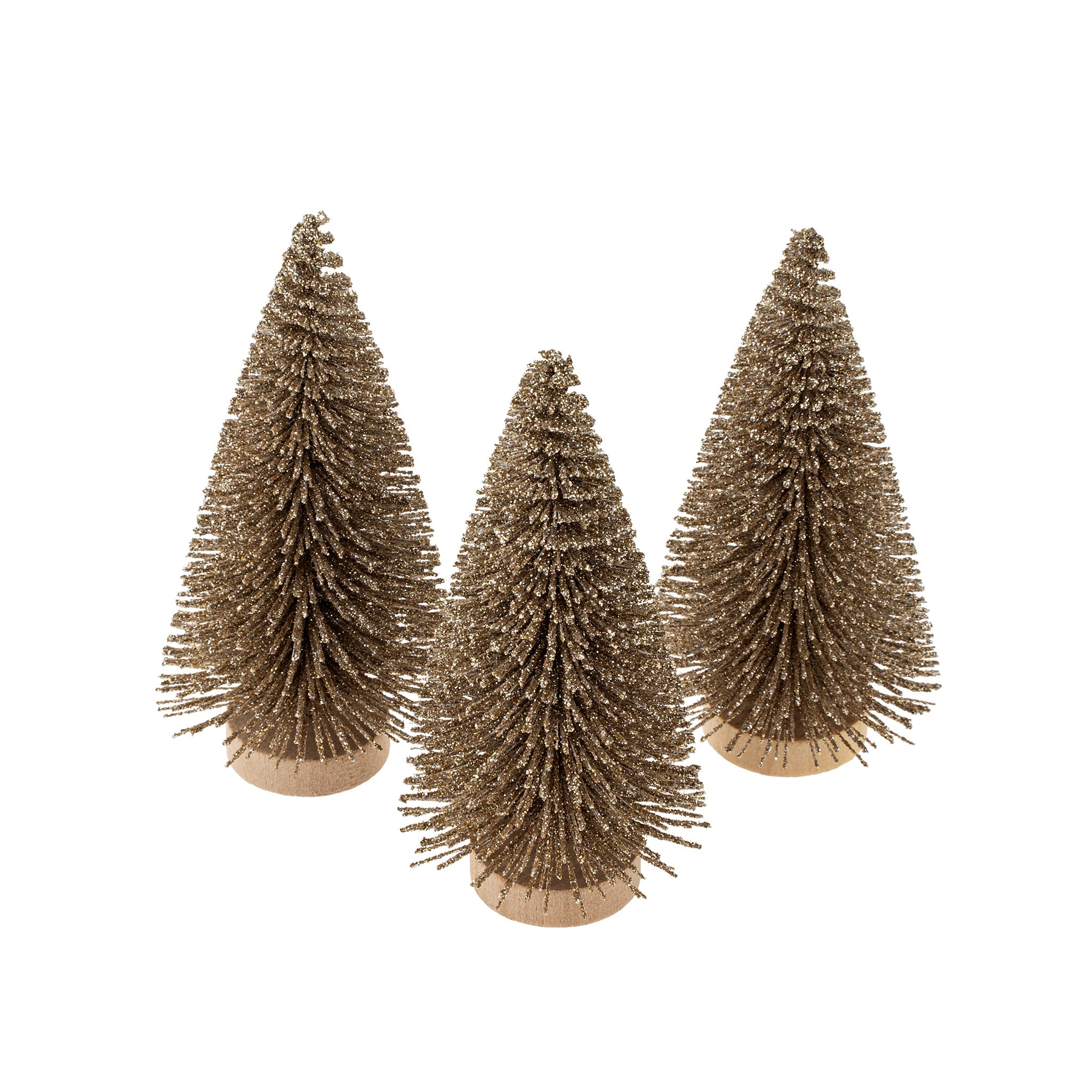 Mini Gold Bottle Brush Trees S/3, Champagne Sparkle