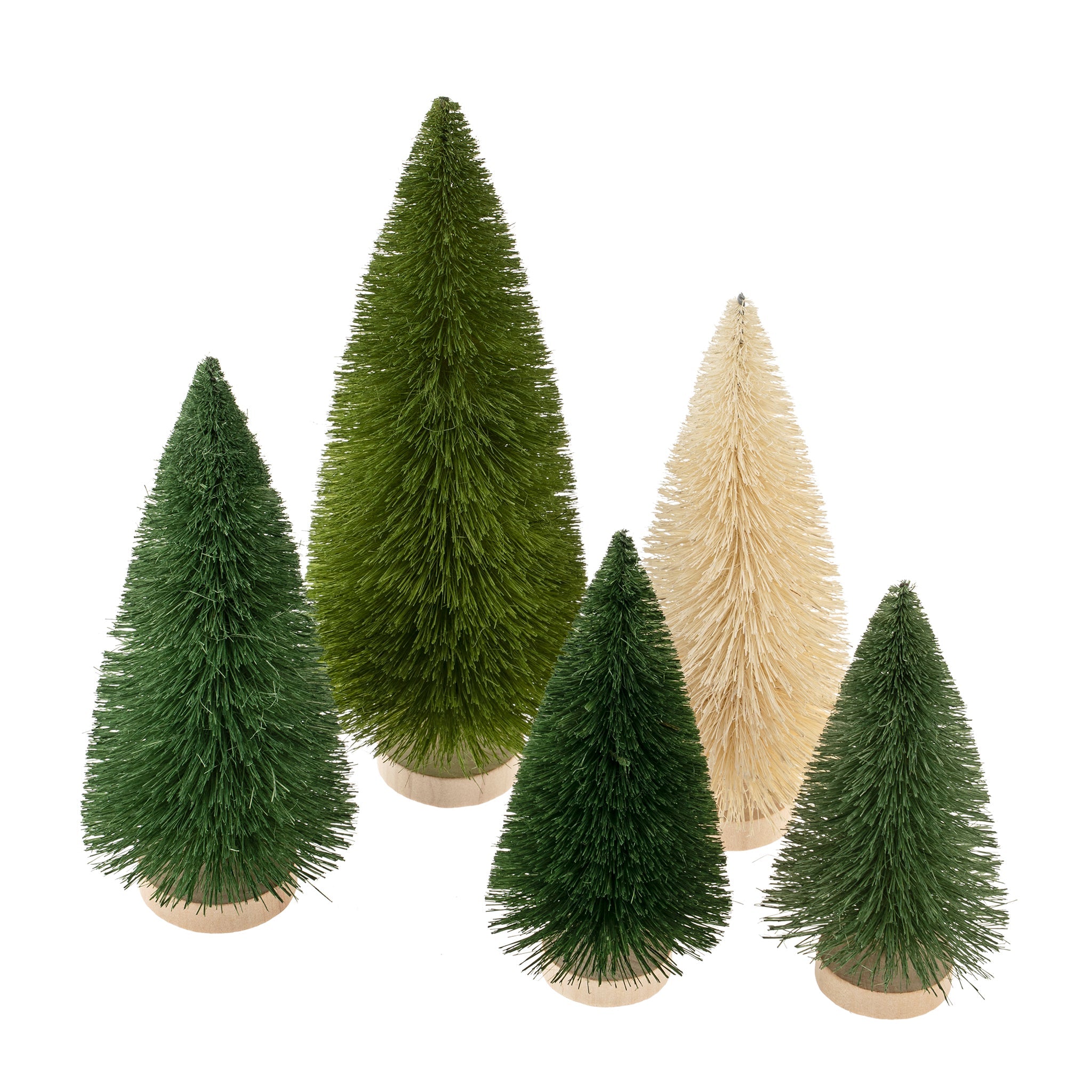 Sisal Bottle Brush Trees S/5, Green Tones