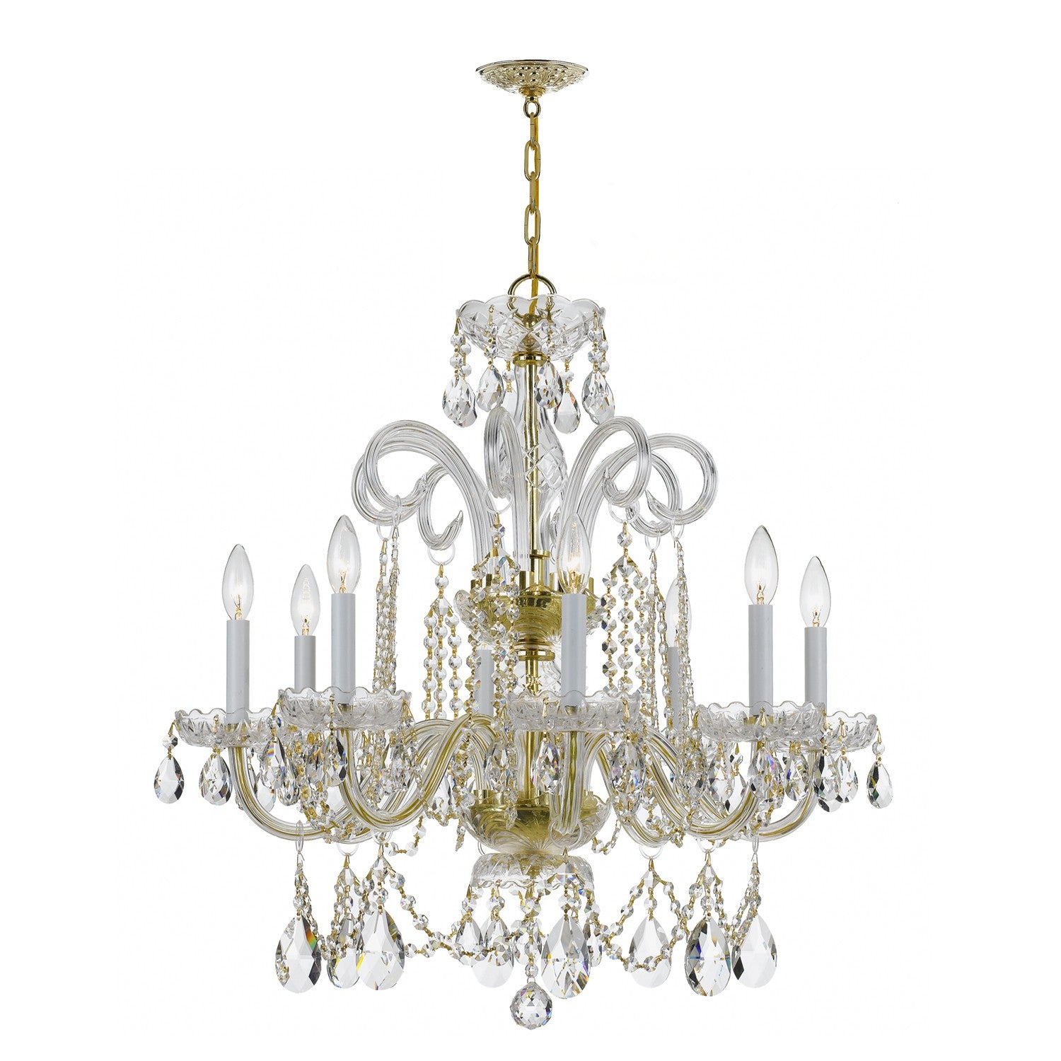 Traditional Crystal 27'' Hand Cut Crystal Polished Brass Chandelier