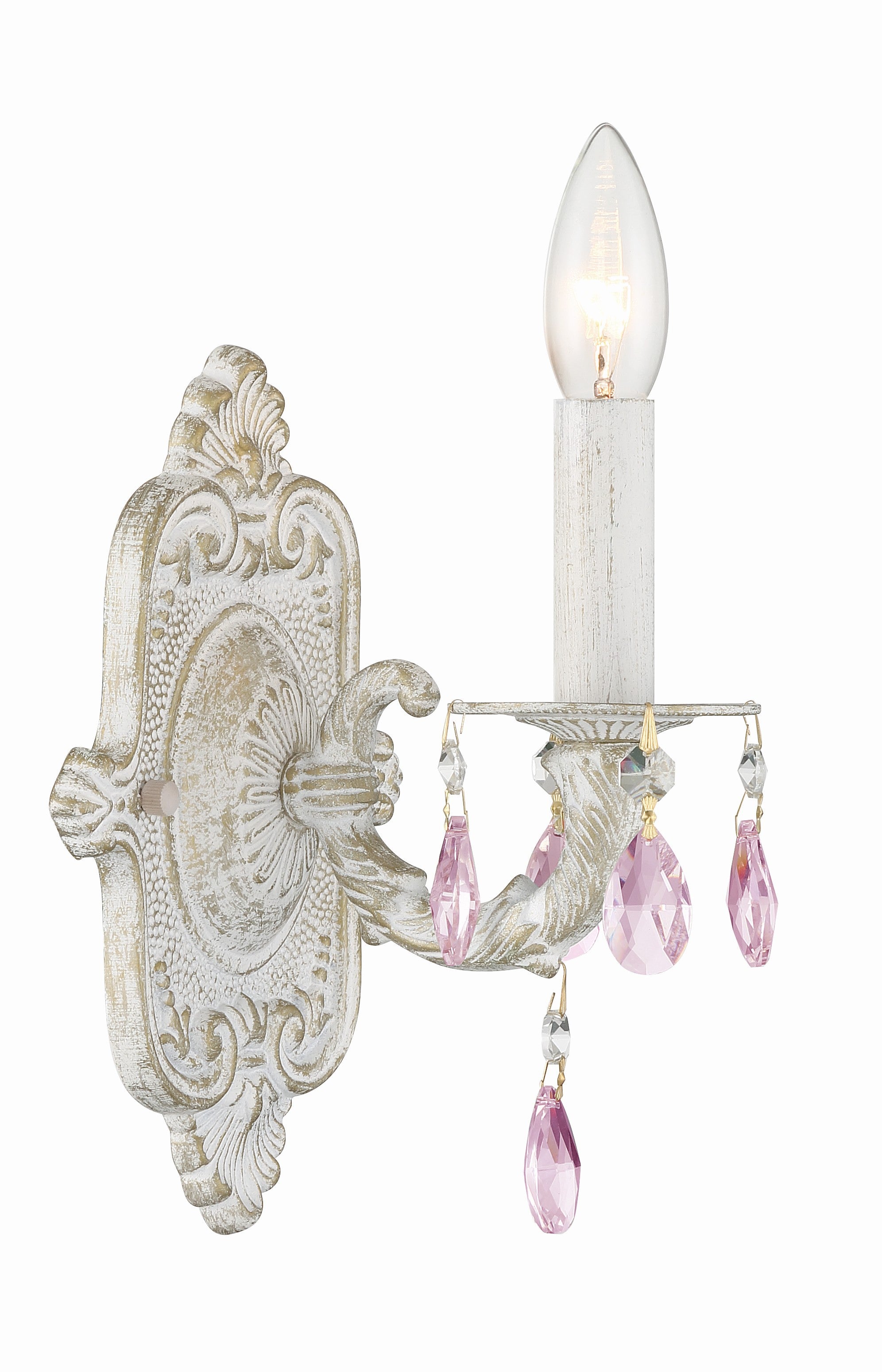 Paris Market 6.25'' Rose Crystal Antique White Sconce