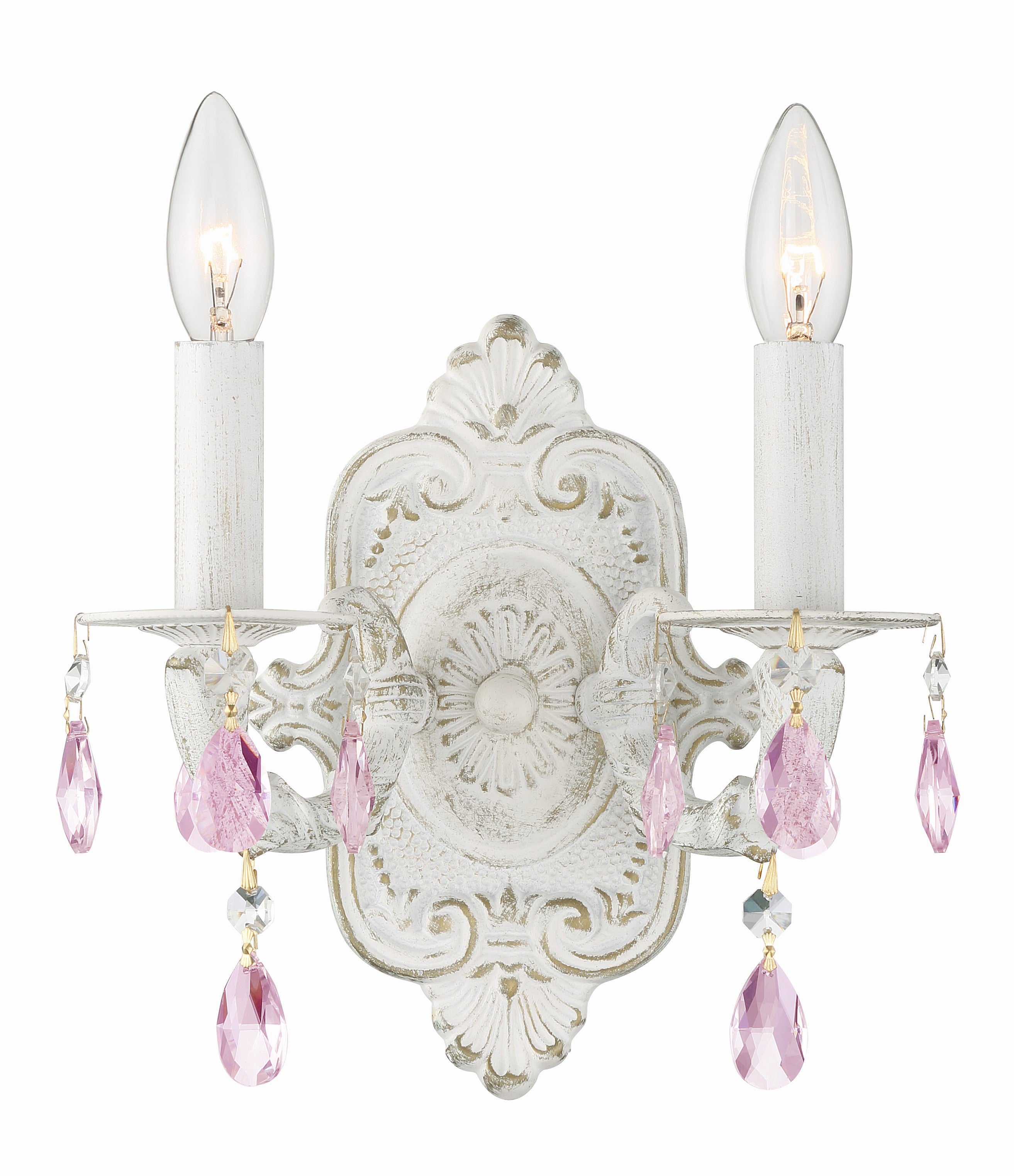 Paris Market 10'' Rose Crystal Antique White Sconce