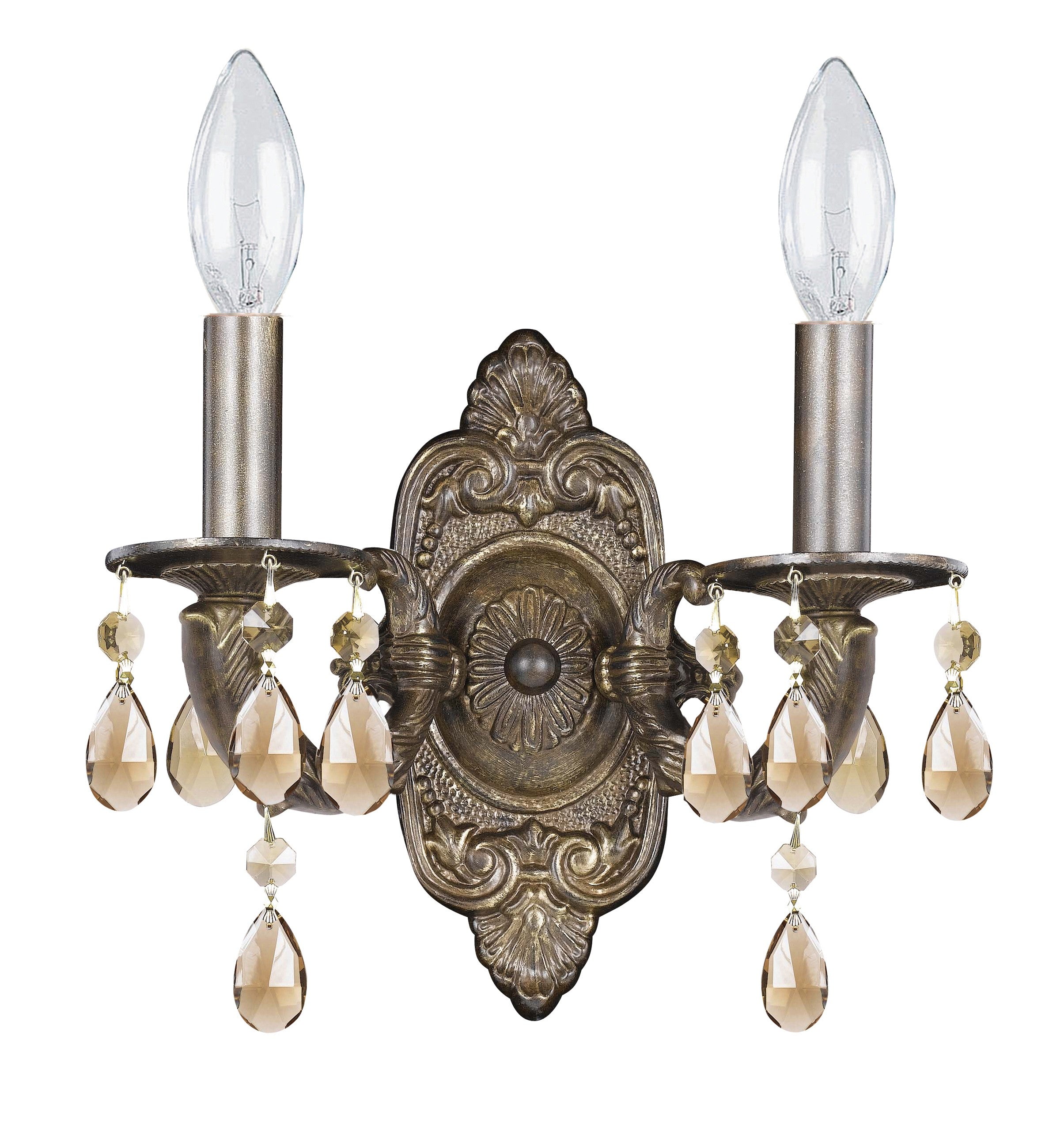 Paris Market 10'' Golden Teak Hand Cut Crystal Venetian Bronze Sconce