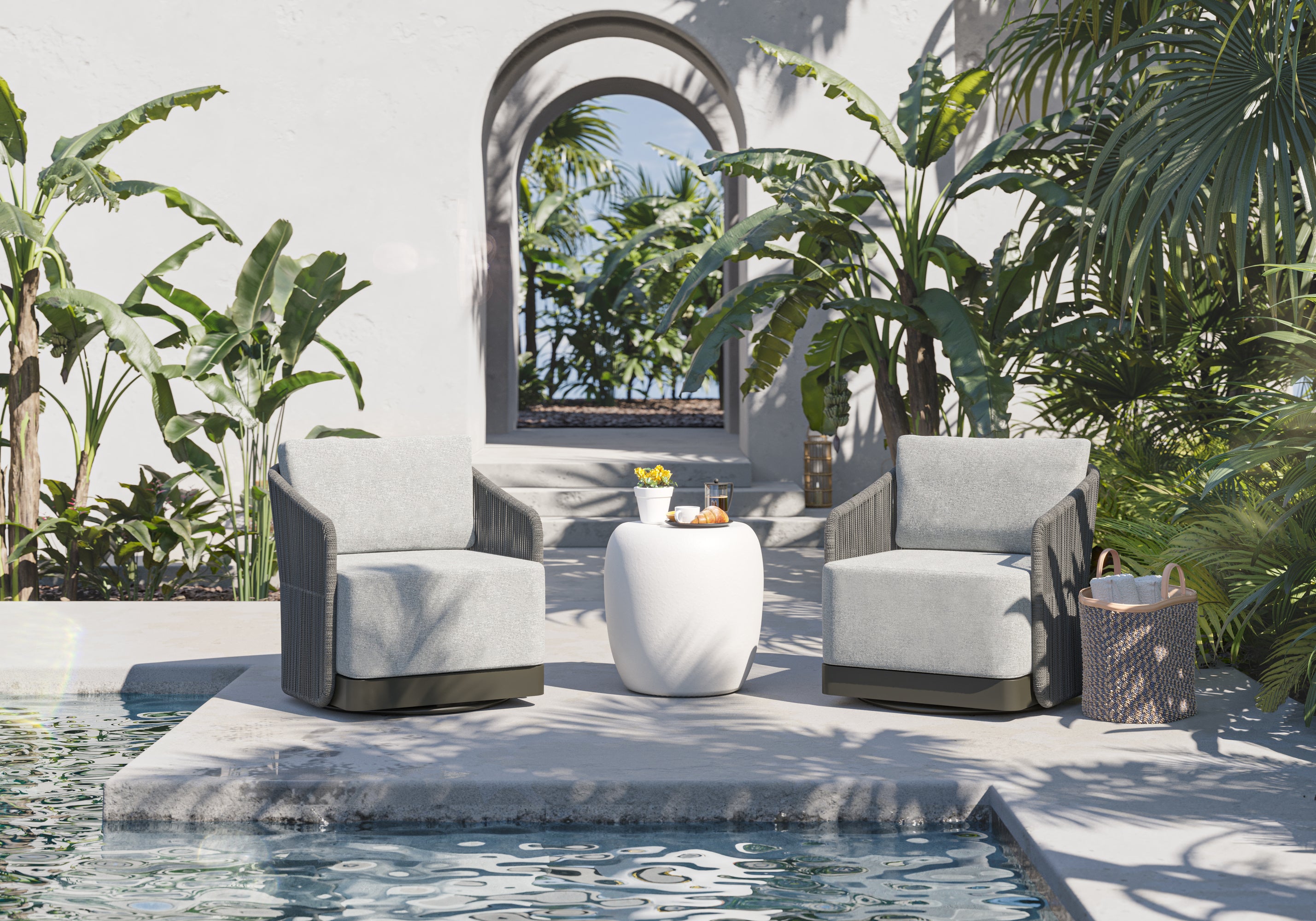 Allariz Swivel Armchair - Warm Grey - Gracebay Light Grey