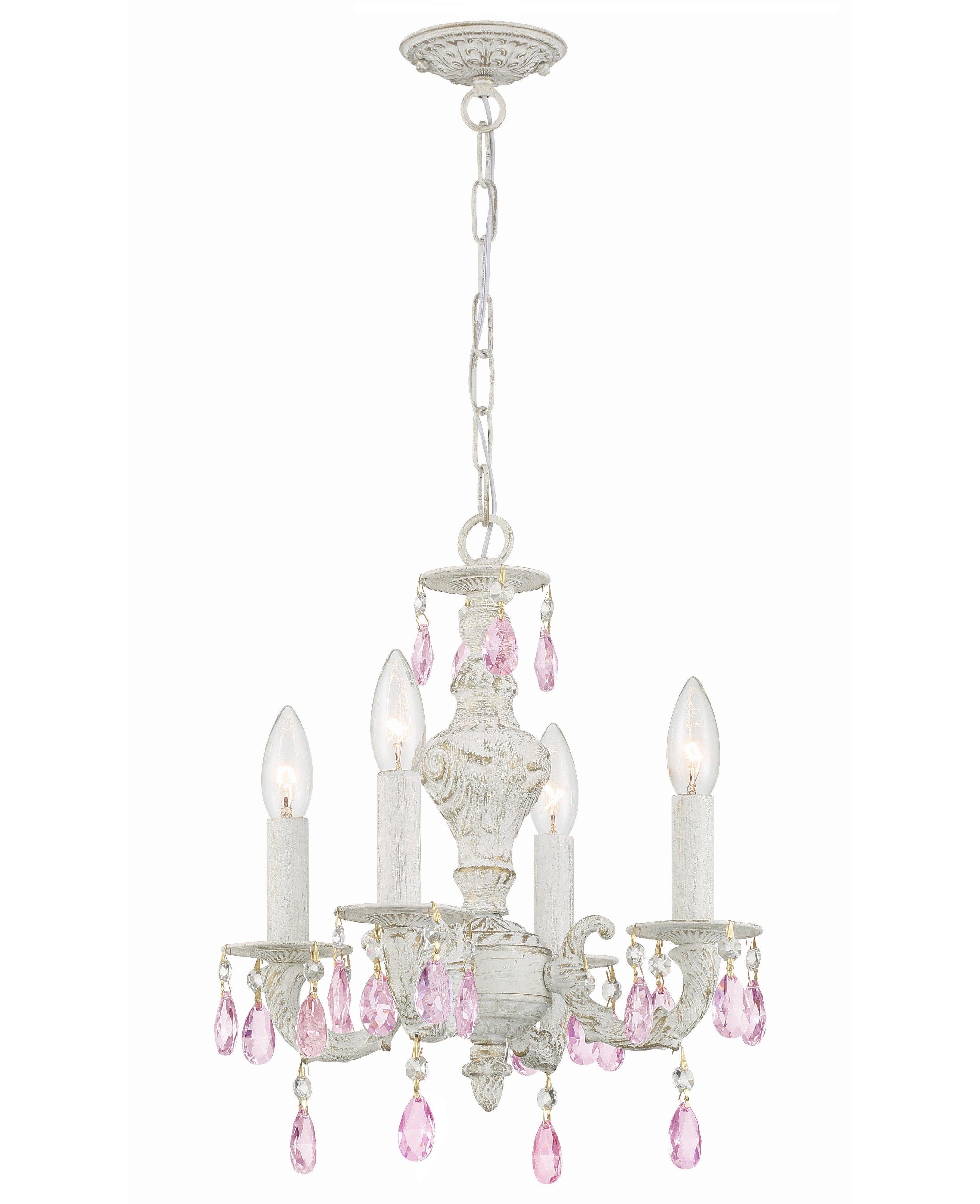Paris Market 13.5'' Rose Crystal Antique White Chandelier