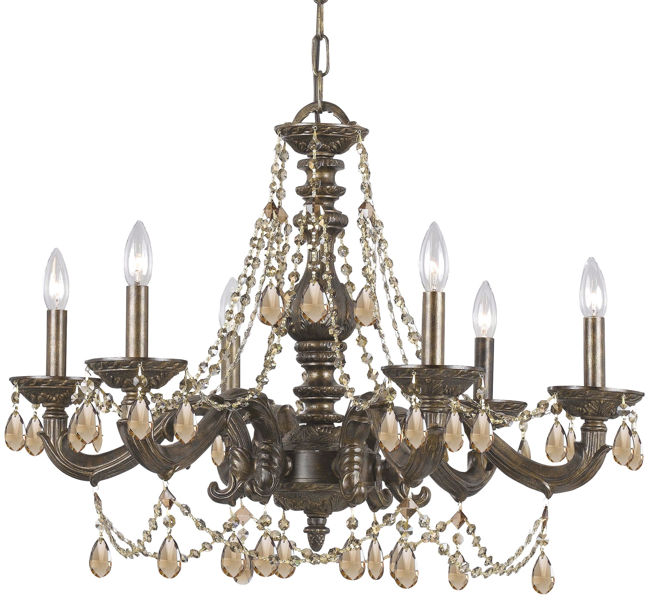 Paris Market 28'' Golden Teak Hand Cut Crystal Venetian Bronze Chandelier