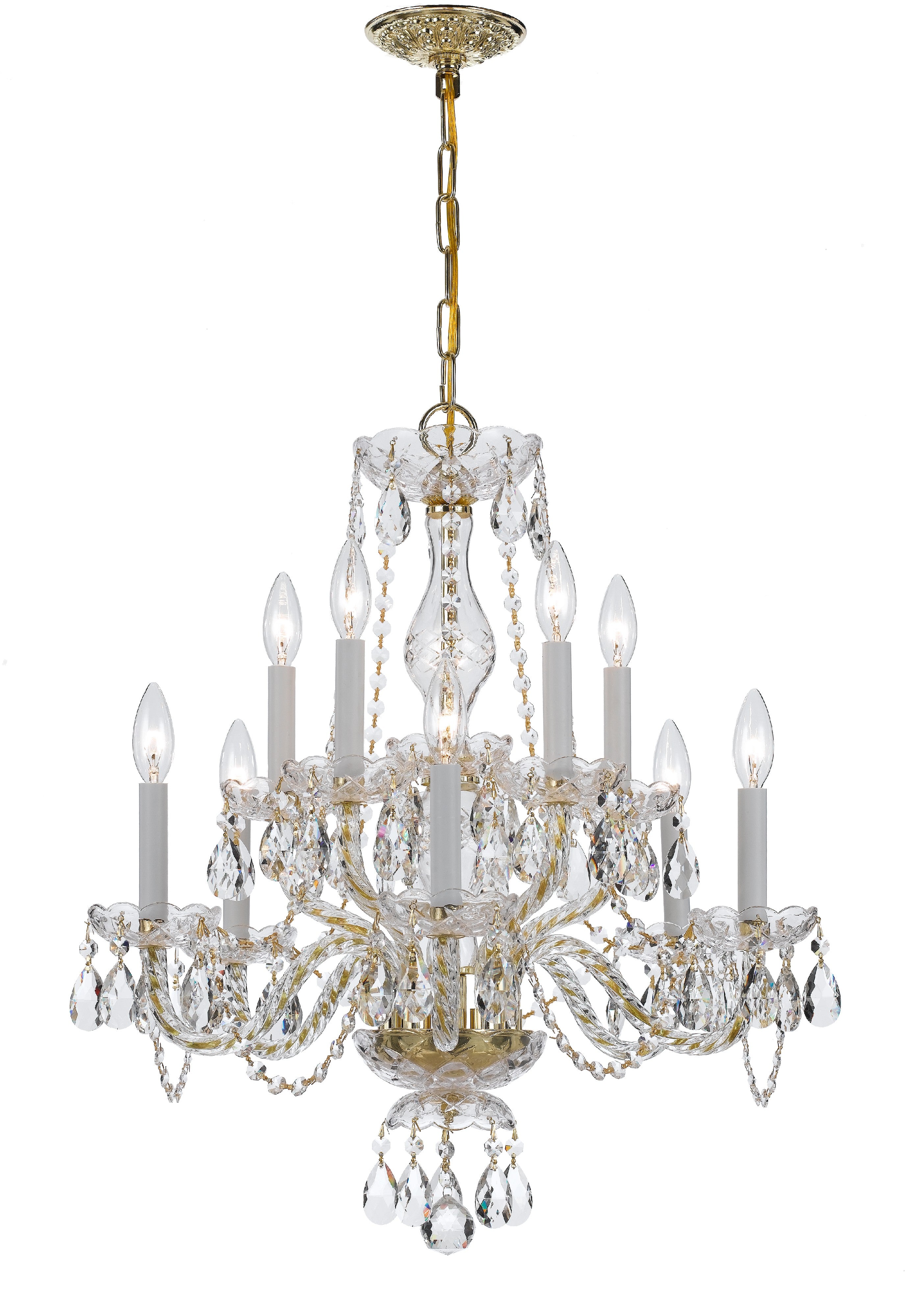 Traditional Crystal 23'' Swarovski Strass Crystal Polished Brass Chandelier