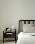 Spindle Bedside Table | Varnished Oak | Black | 1 Drawer