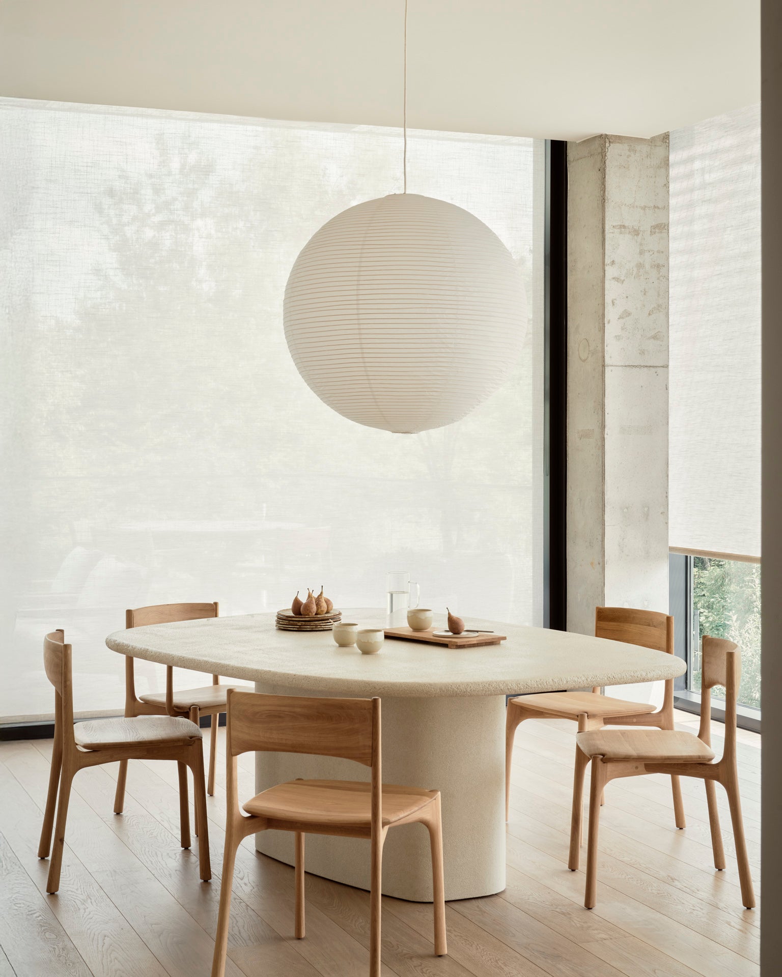Elements Dining Table | Varnished Microcement | Off White | Pebble Shape