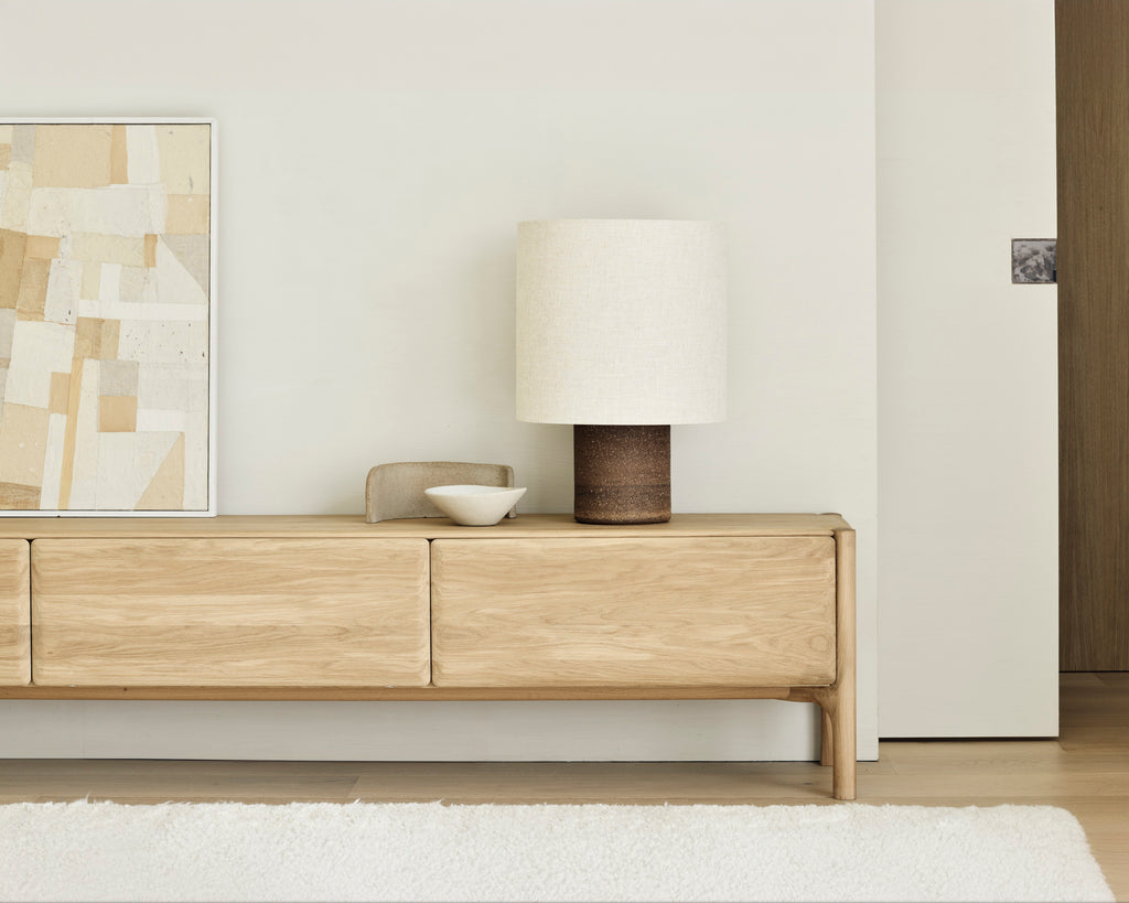 Pi Tv Cupboard | Oak | 1 Flip|Down Door | 2 Drawers