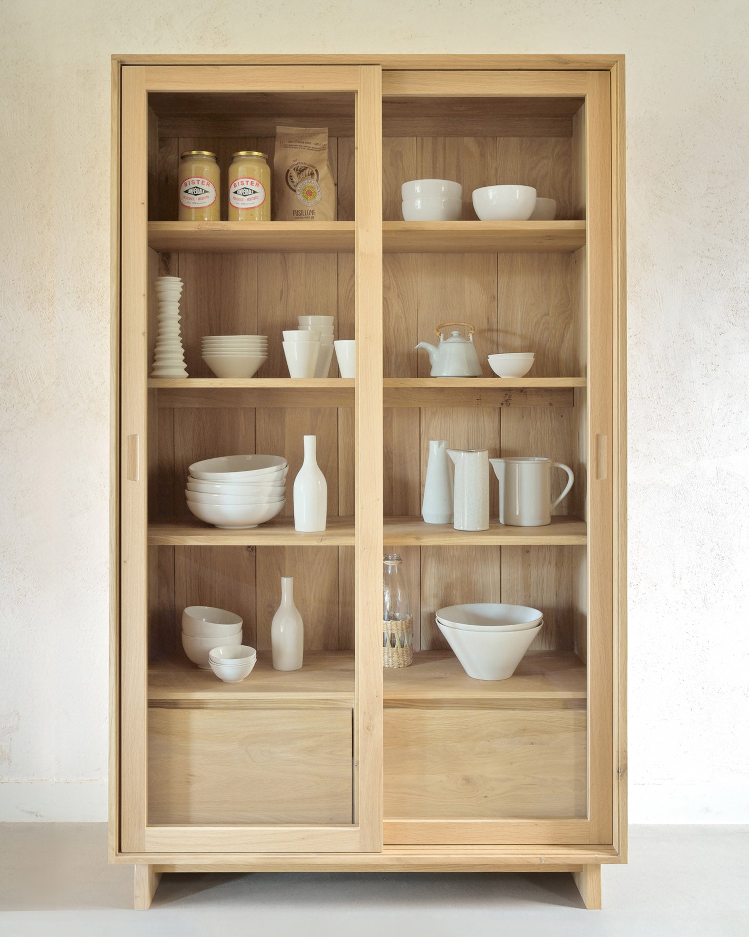 Wave Cupboard | Oak | 2 Sliding Doors | 2 Inside Drawers