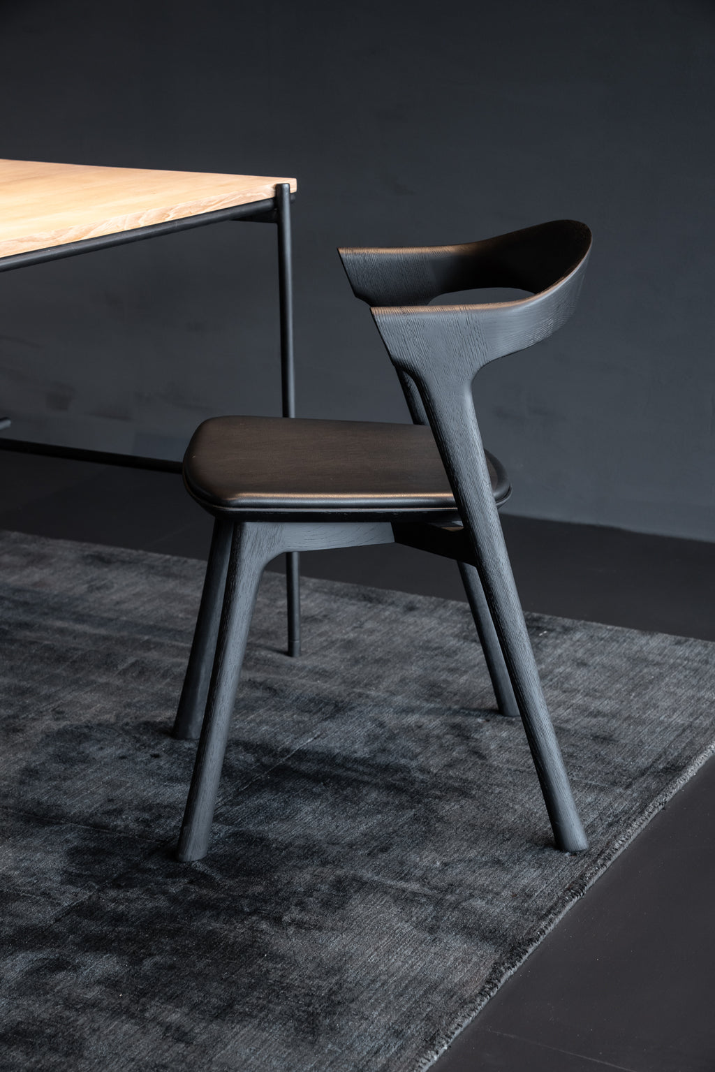 Bok Dining Chair | Varnished Oak | Black | Black Leather