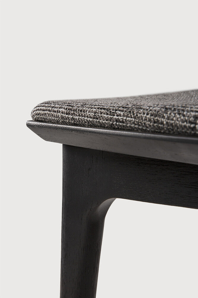 Bok Dining Chair | Varnished Oak | Black | Grey Fabric