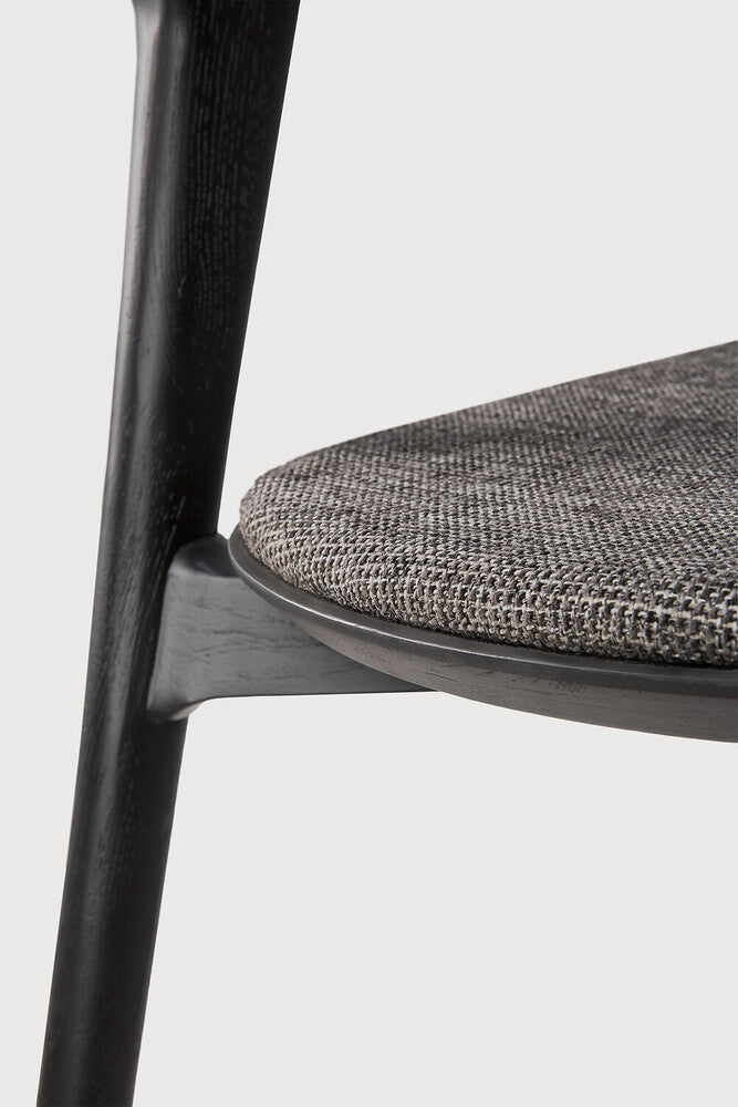 Bok Dining Chair | Varnished Oak | Black | Grey Fabric