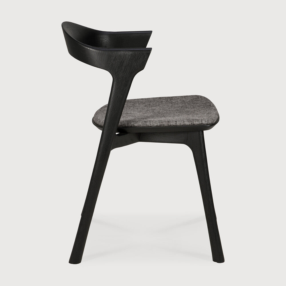 Bok Dining Chair | Varnished Oak | Black | Grey Fabric