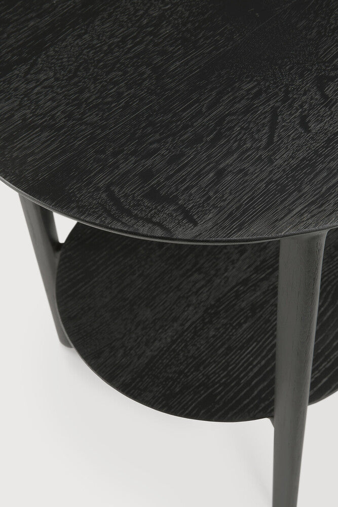 Bok Side Table | Varnished Oak | Black | Round