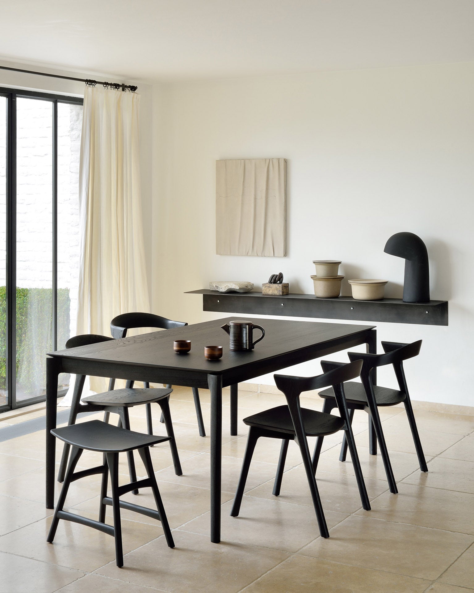 Bok Extendable Dining Table | Varnished Oak | Black | Rectangular | 55"|87" X 35"