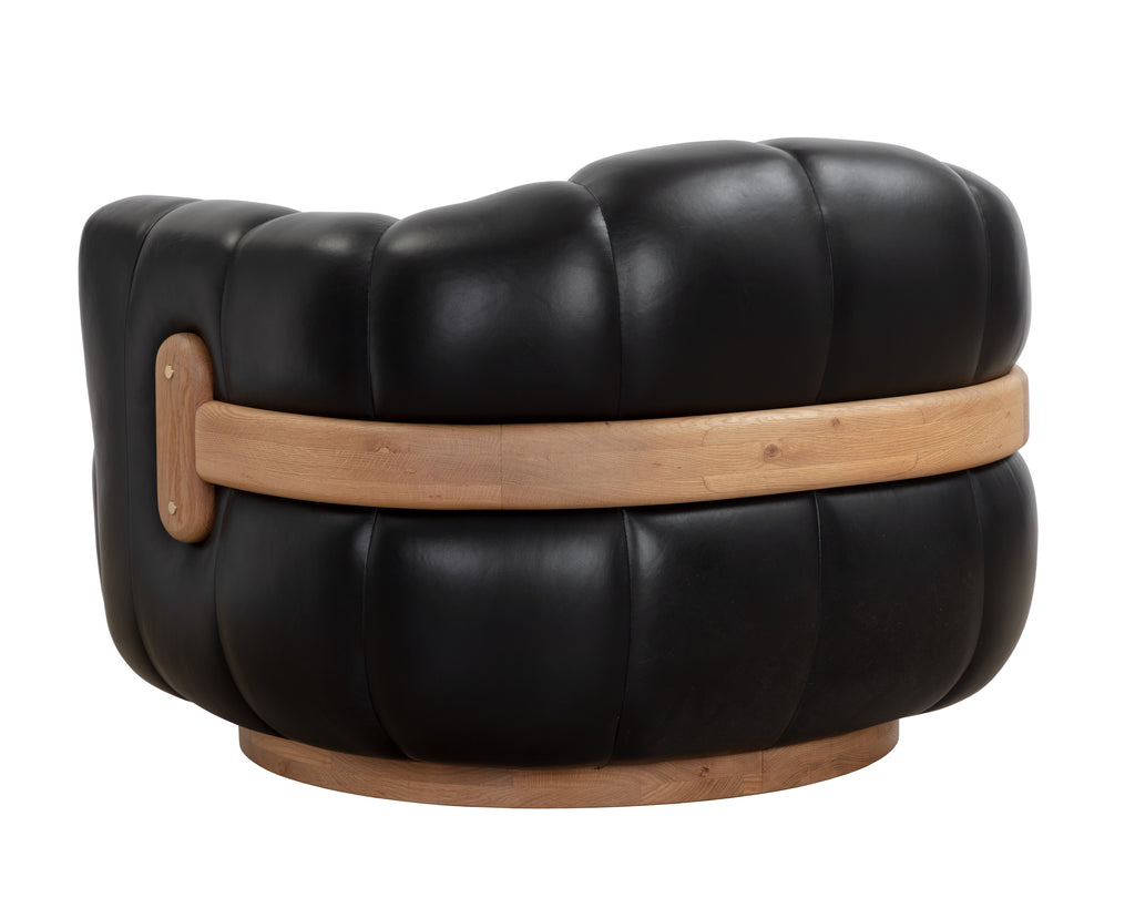Tadeo Swivel Armchair - Rustic Oak - Vintage Black Night Leather