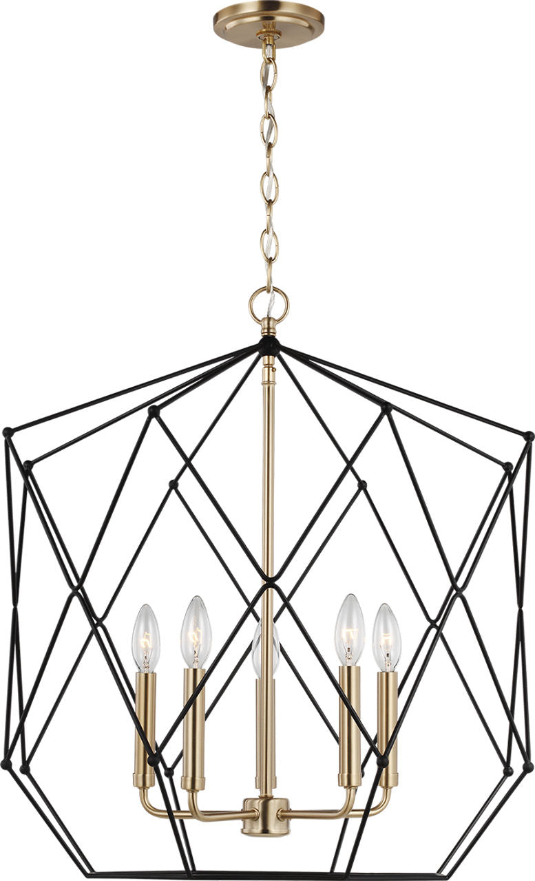 Zarra Large Five Light Lantern Satin Brass Bulbs Included