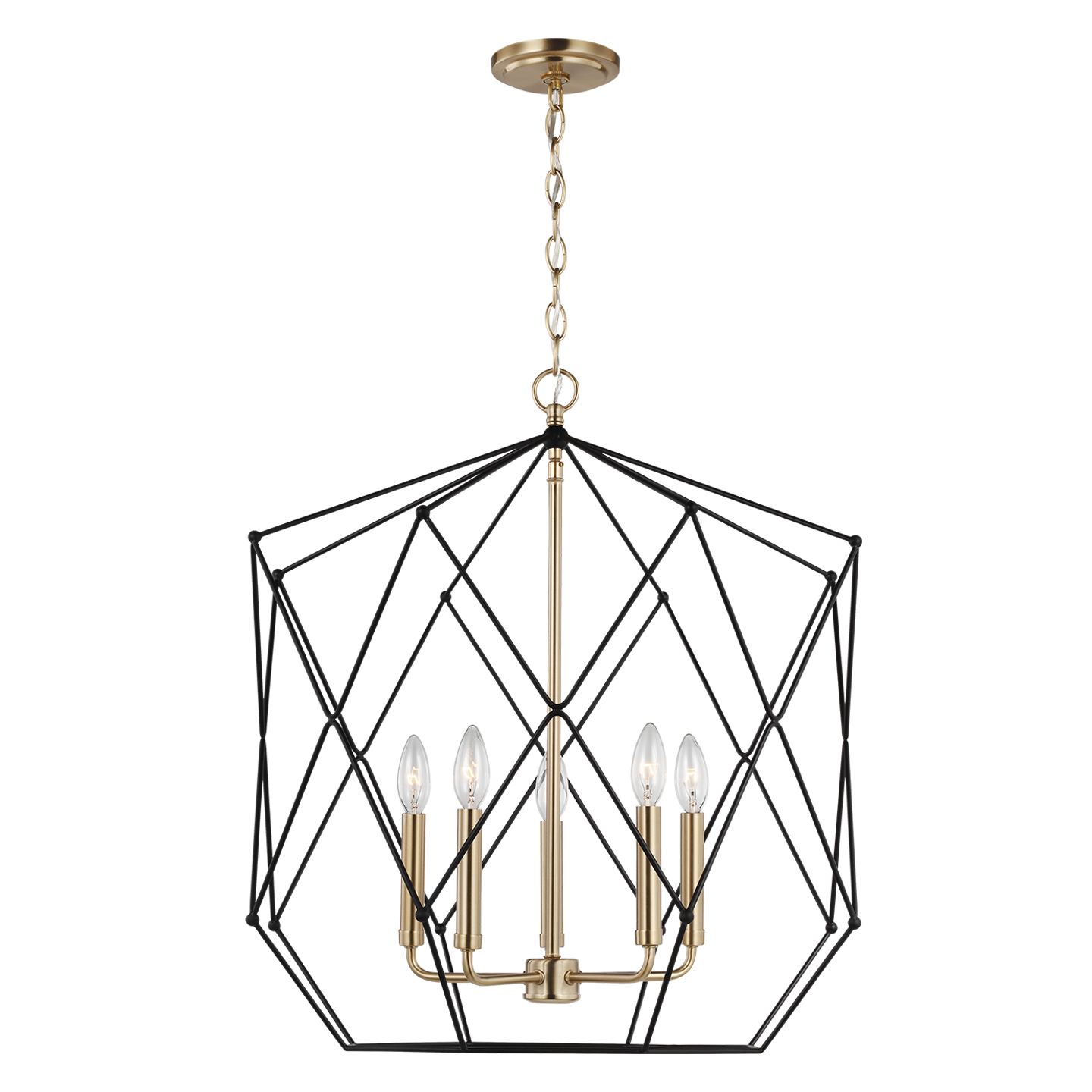 Zarra Large Five Light Lantern Satin Brass Bulbs Included