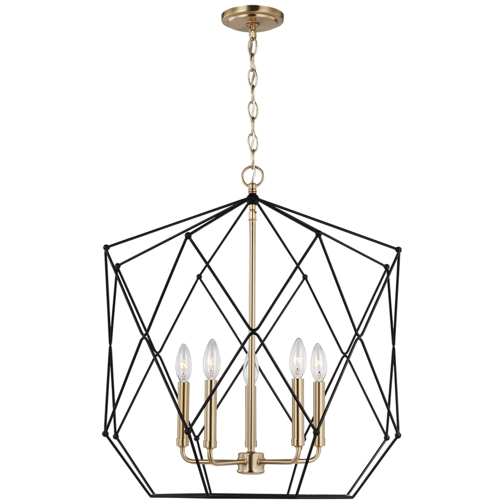 Zarra Large Five Light Lantern Satin Brass Bulbs Included