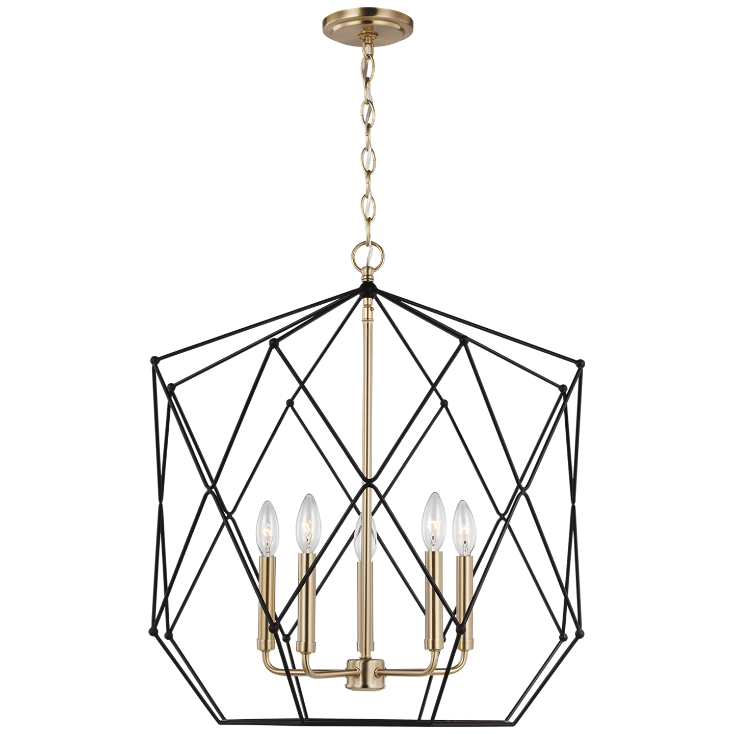 Zarra Large Five Light Lantern Satin Brass Bulbs Included