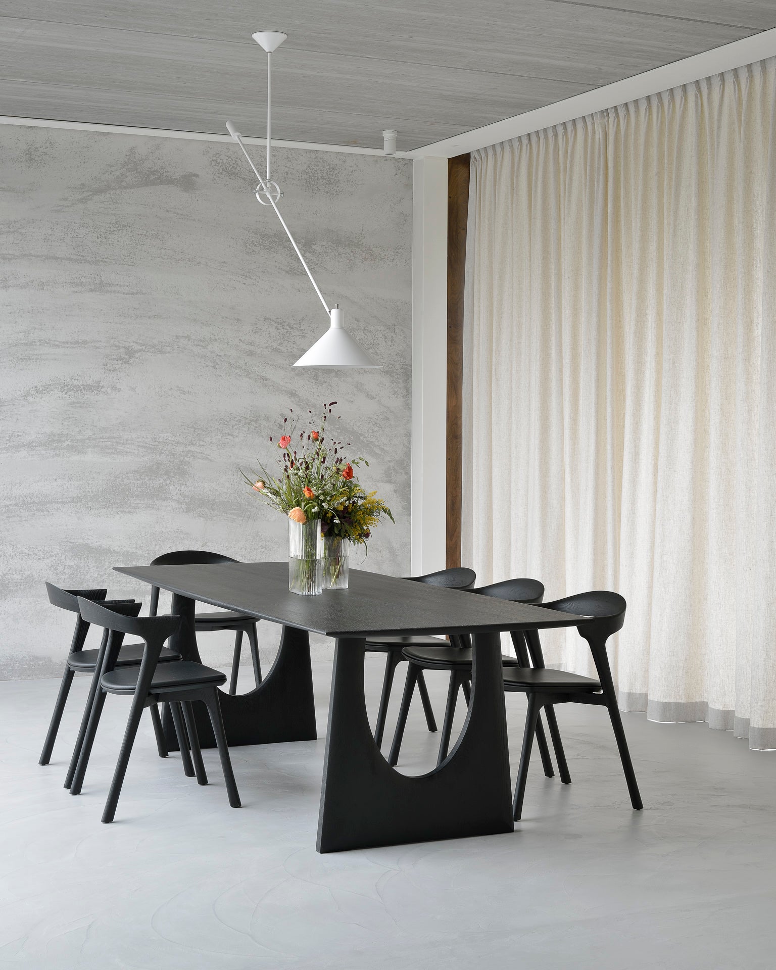 Bok Dining Chair | Varnished Oak | Black | Black Leather