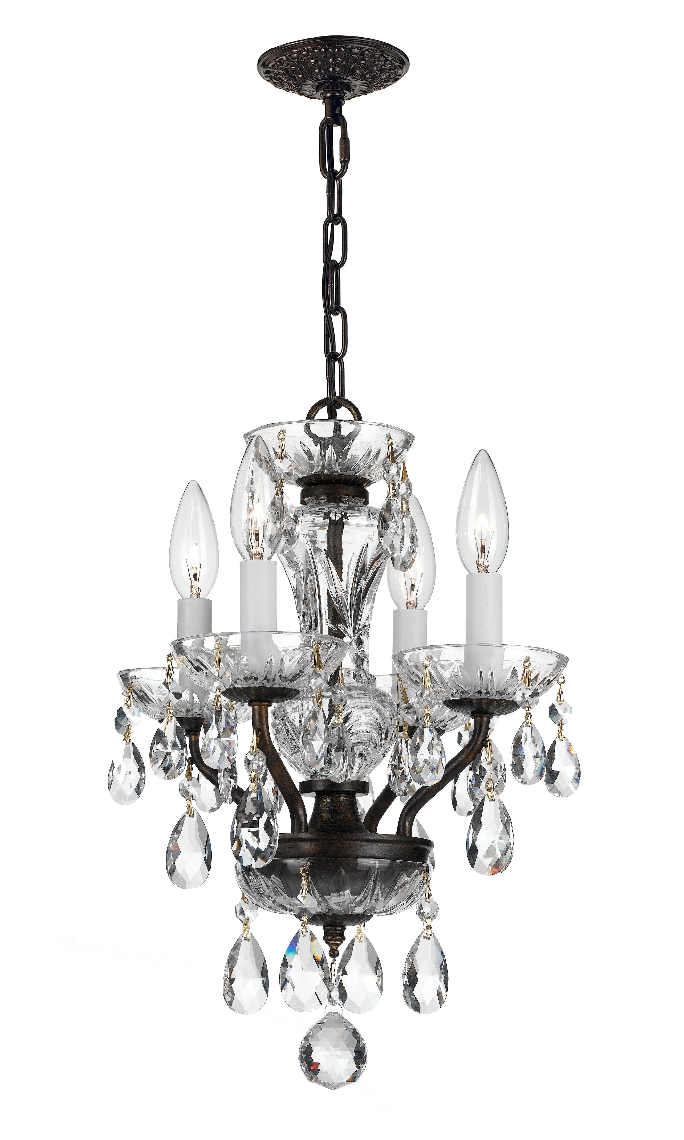 Welton 11'' Hand Cut Crystal English Bronze Chandelier